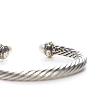 David Yurman Sterling Silver 14K Yellow Gold Pearl 7mm Cable Classics Bracelet 5 of 5