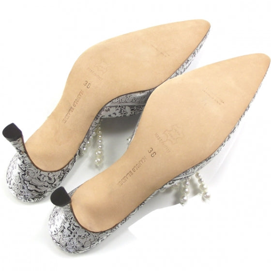 FASHIONPHILE MANOLOBLAHNIKLeatherSilverLacePumps38 5 of 8
