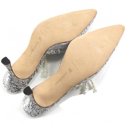 FASHIONPHILE MANOLOBLAHNIKLeatherSilverLacePumps38 5 of 8