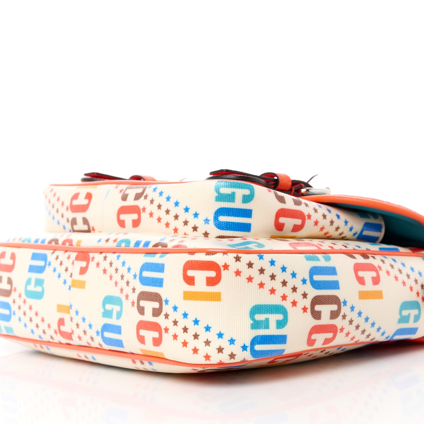 Coated Canvas Logo Star Print Childrens Messenger Bag Beige Multicolor Vibrant Orange