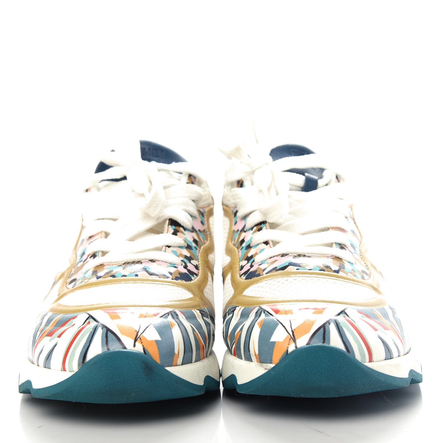 Fendi Mesh Vitello Granite Bird of Paradise FFast Patchwork Sneakers 37.5 White Multi Pavone Lollypop 2 of 11