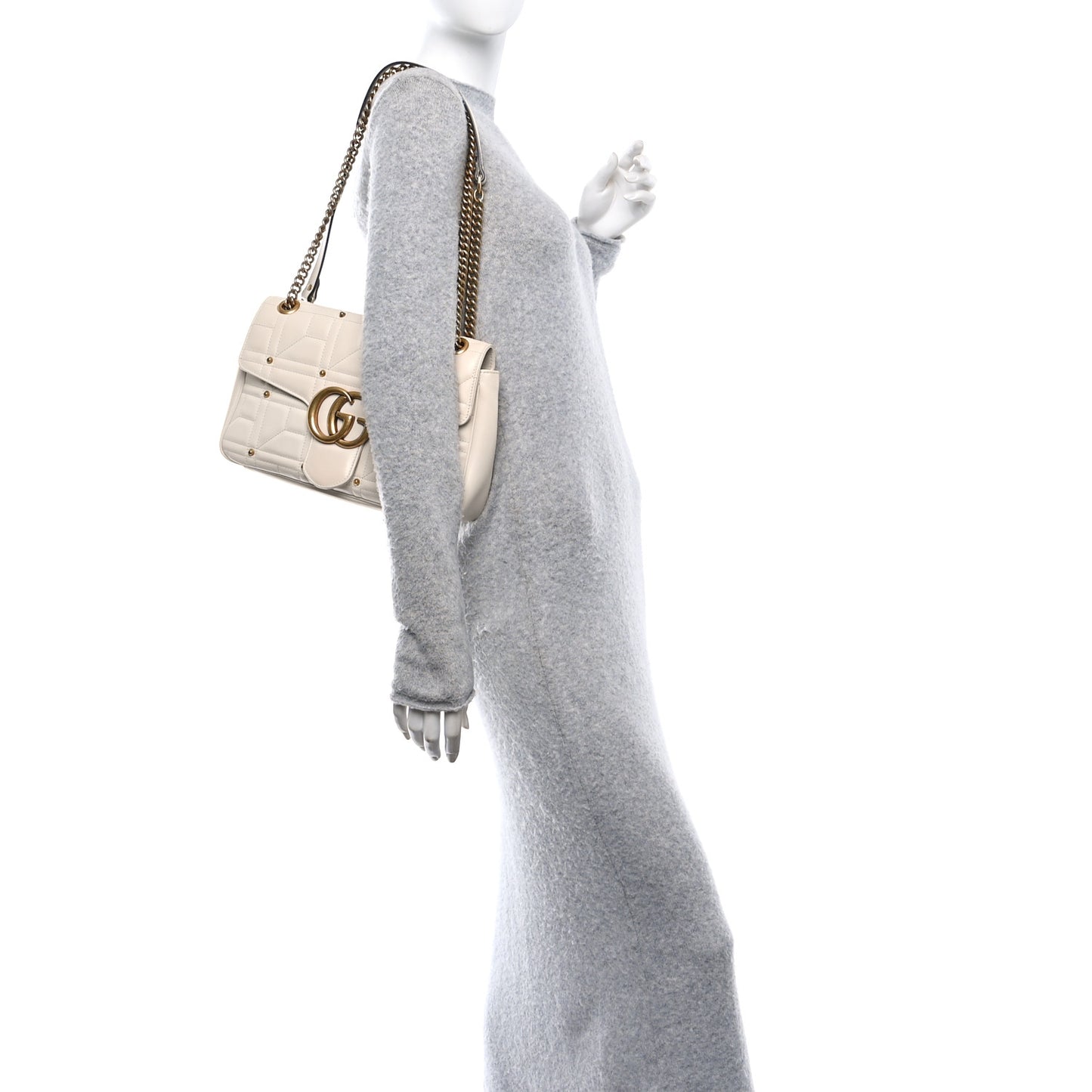 Calfskin Matelasse Studded Medium GG Marmont Shoulder Bag White