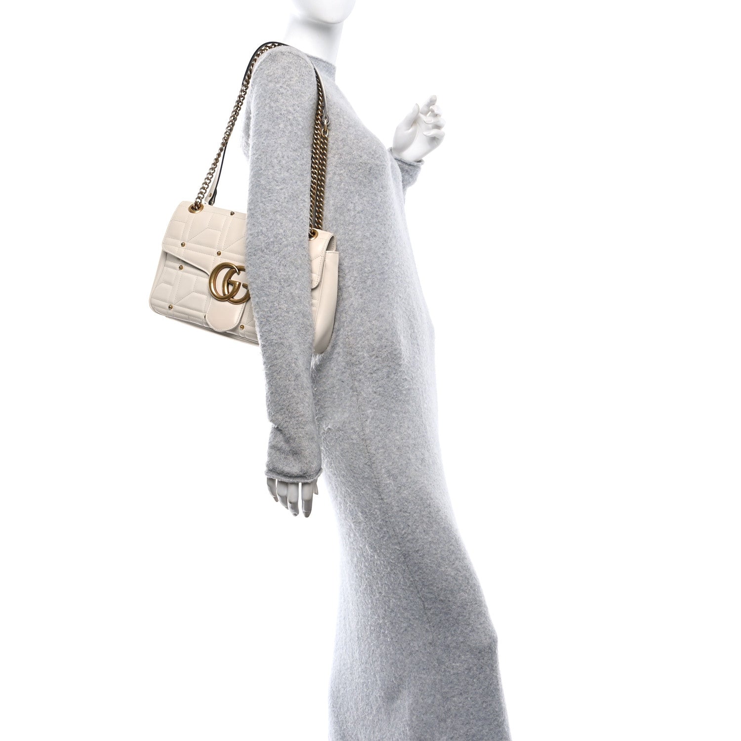Gucci Calfskin Matelasse Studded Medium GG Marmont Shoulder Bag White 2 of 14