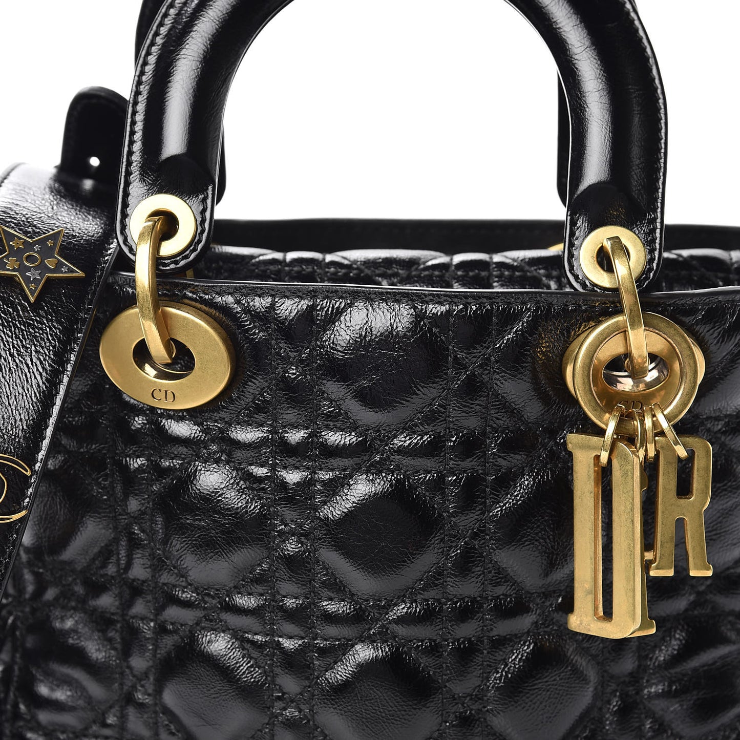 Crinkled Patent Cannage Small Lucky Badges My Lady Dior Black