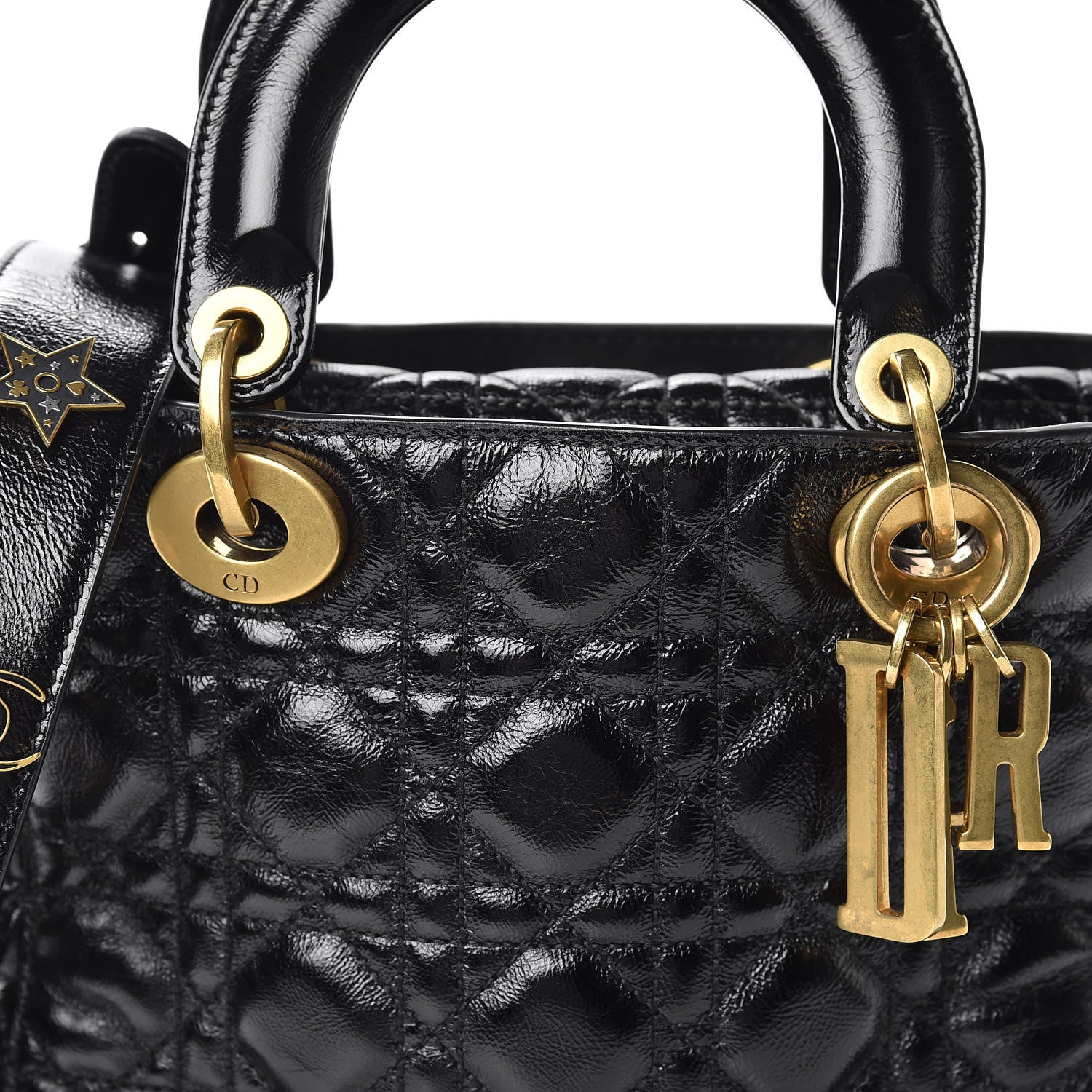 Christian Dior Crinkled Patent Cannage Small Lucky Badges My Lady Dior Black 10 of 10