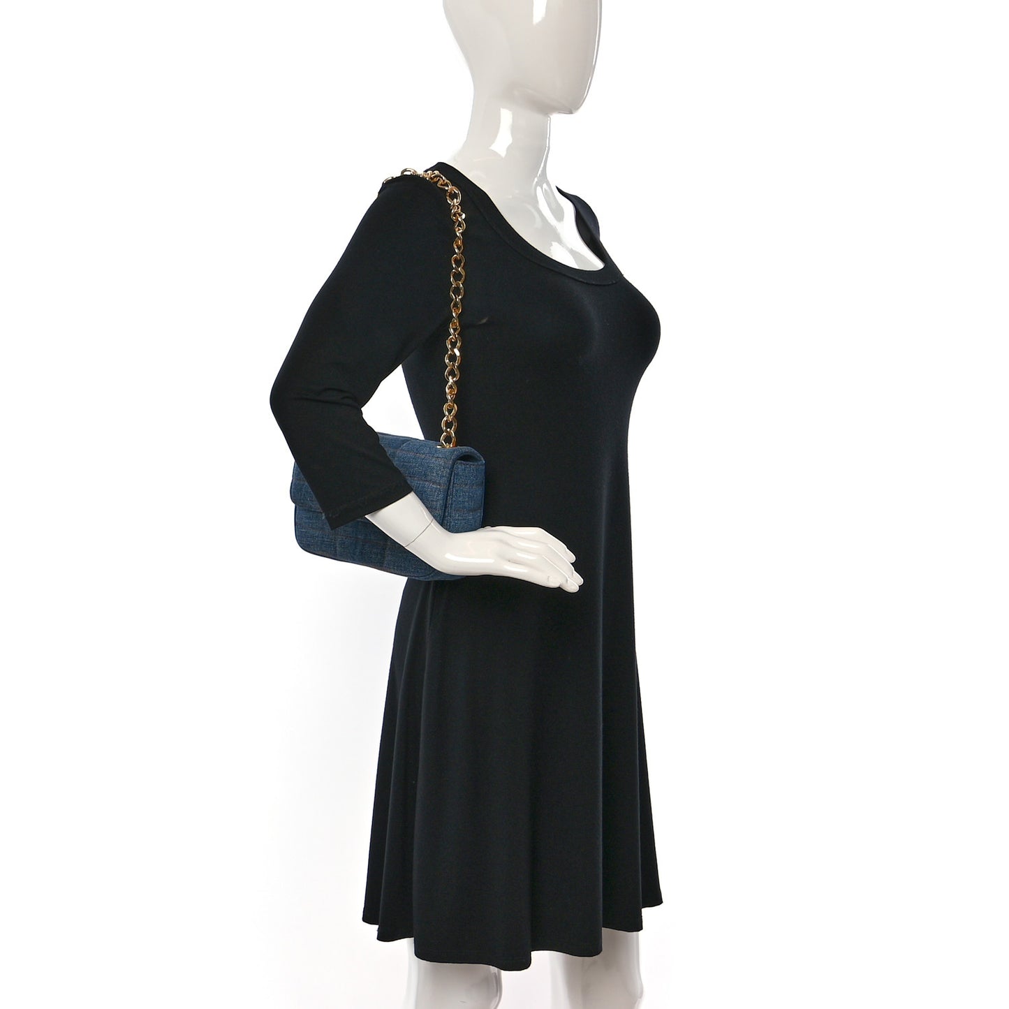Denim Matelasse Chain Shoulder Bag Blue