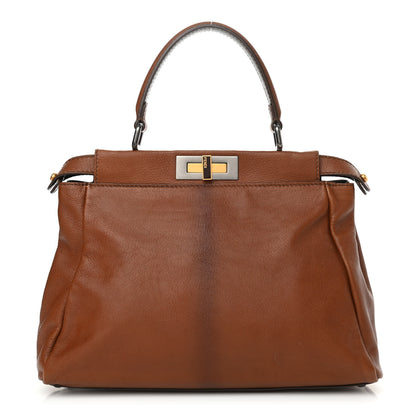 Fendi Goatskin Zucca Medium Peekaboo Iconic Satchel Cuoio Tobacco Moro 1 of 12