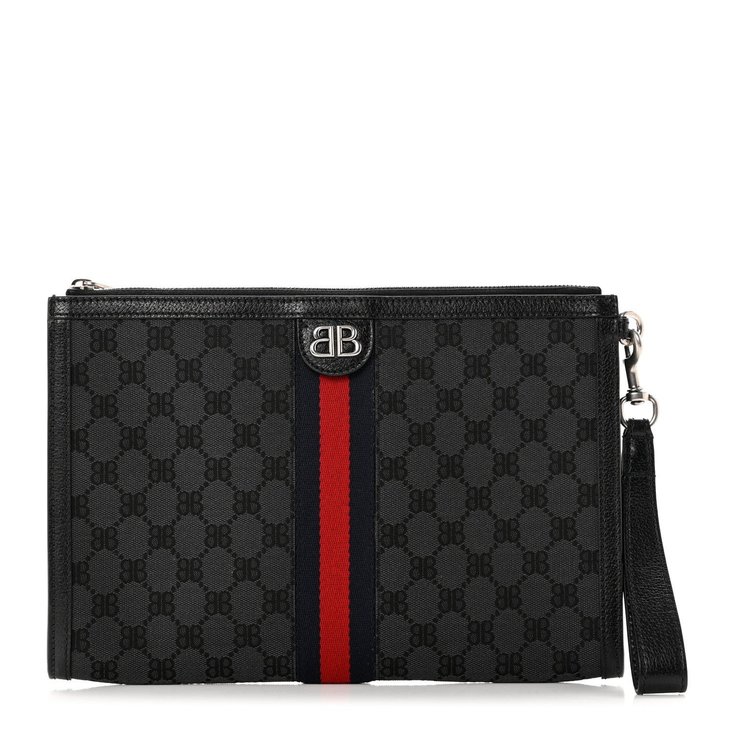 Gucci X BALENCIAGA BB Supreme Monogram Web Ophidia Laptop Pouch Black 1 of 7