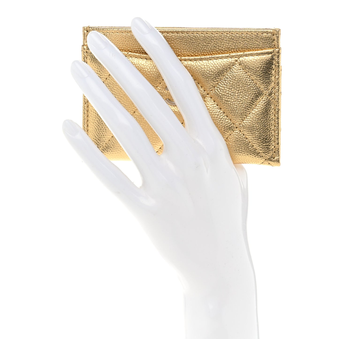Metallic Caviar Quilted Card Holder Gold