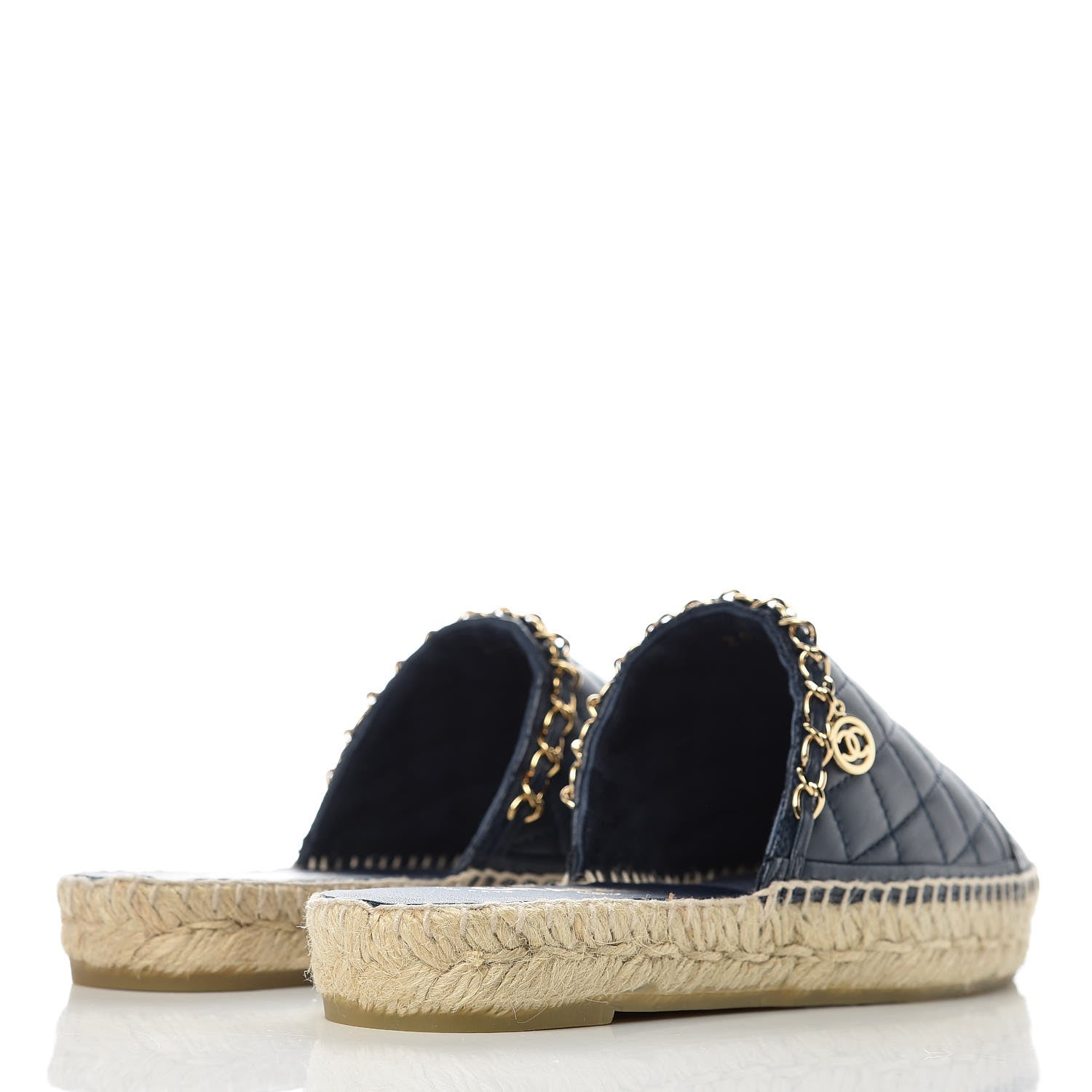 Chanel Lambskin Quilted CC Chain Espadrille Mules 38 Navy Black 4 of 14