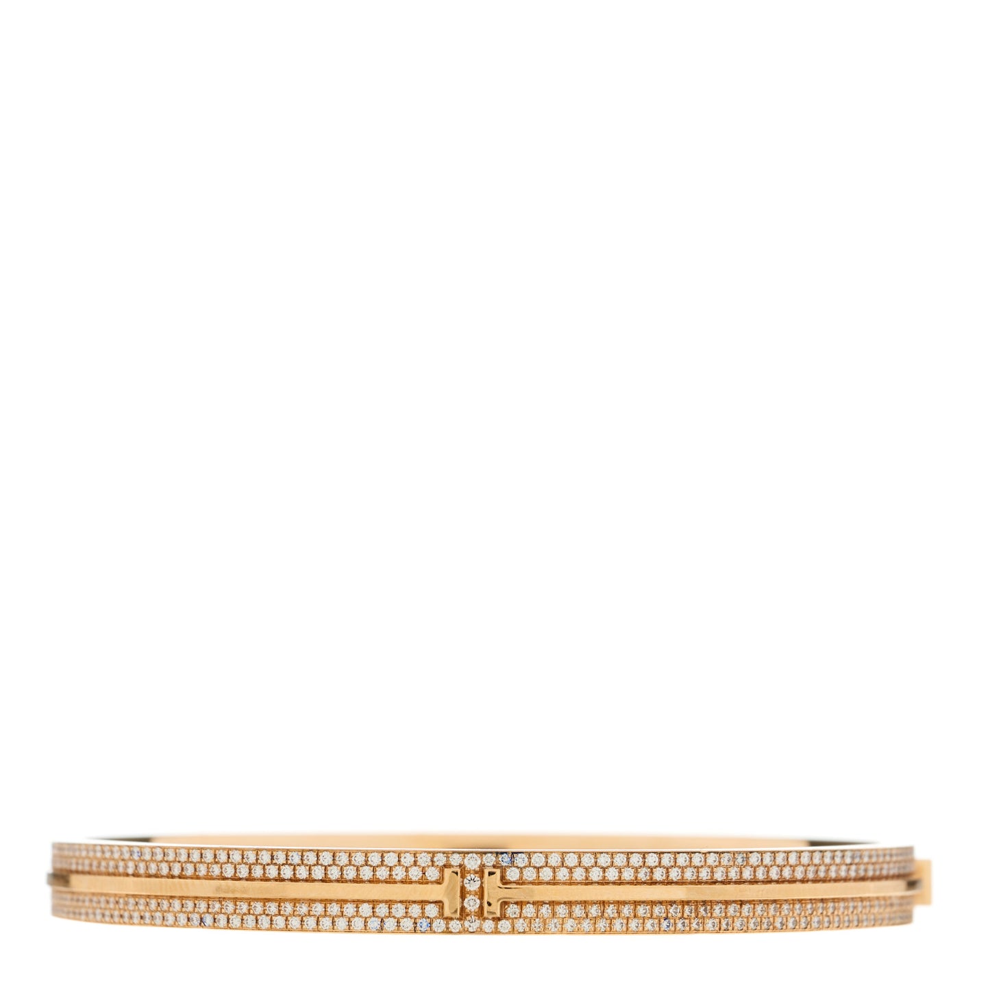 18K Rose Gold Diamond T Hinged Pave Bracelet