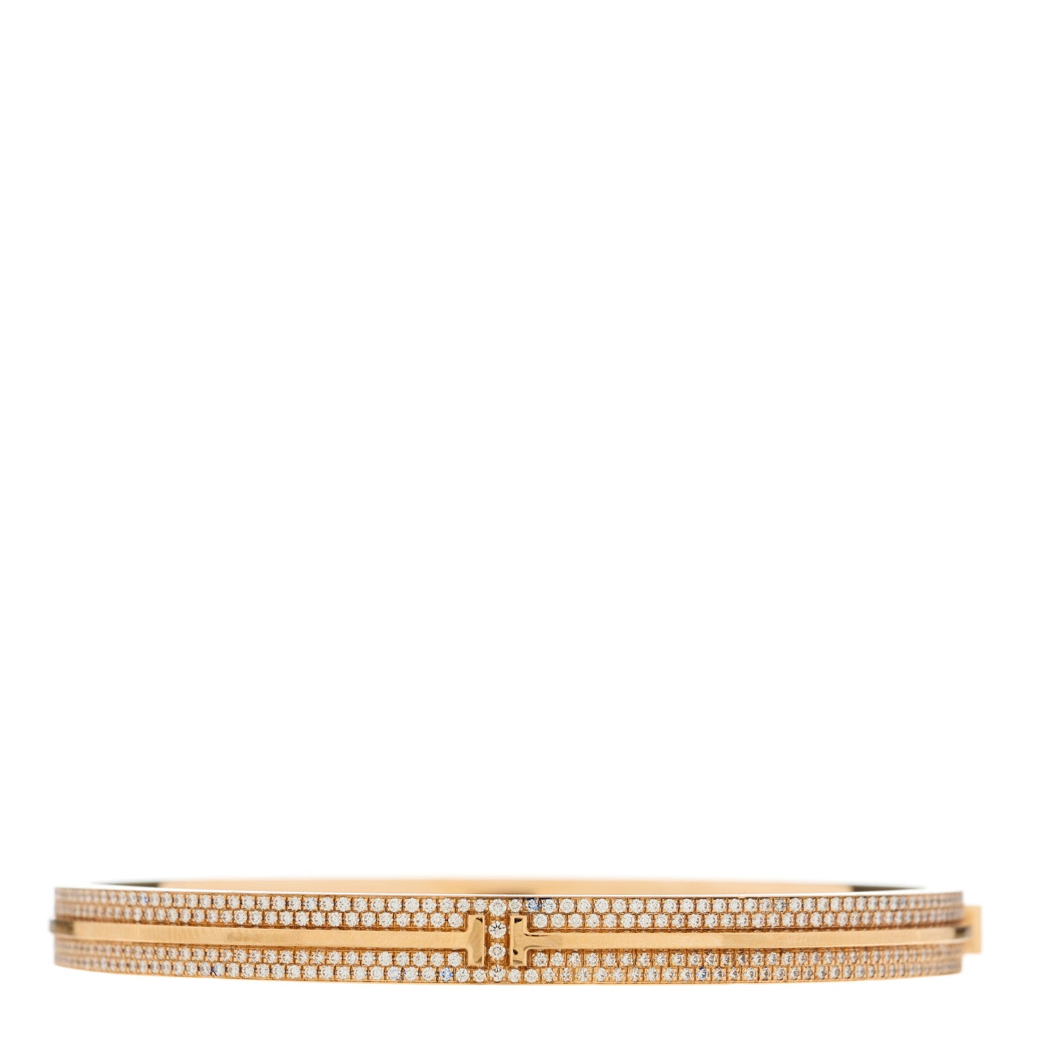 Tiffany 18K Rose Gold Diamond T Hinged Pave Bracelet 1 of 5