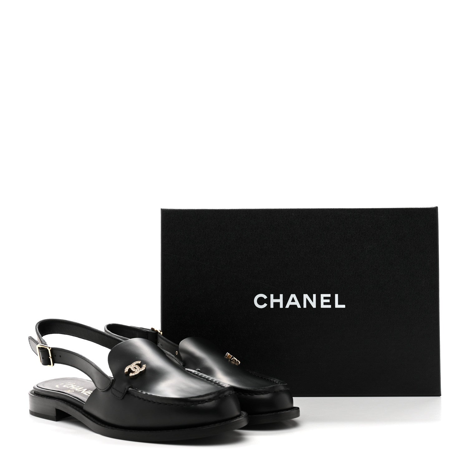 Chanel Calfskin Crystal Slingback Loafers 37 Black 10 of 10