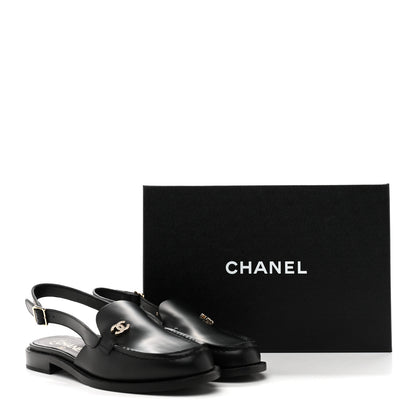 Chanel Calfskin Crystal Slingback Loafers 37 Black 10 of 10