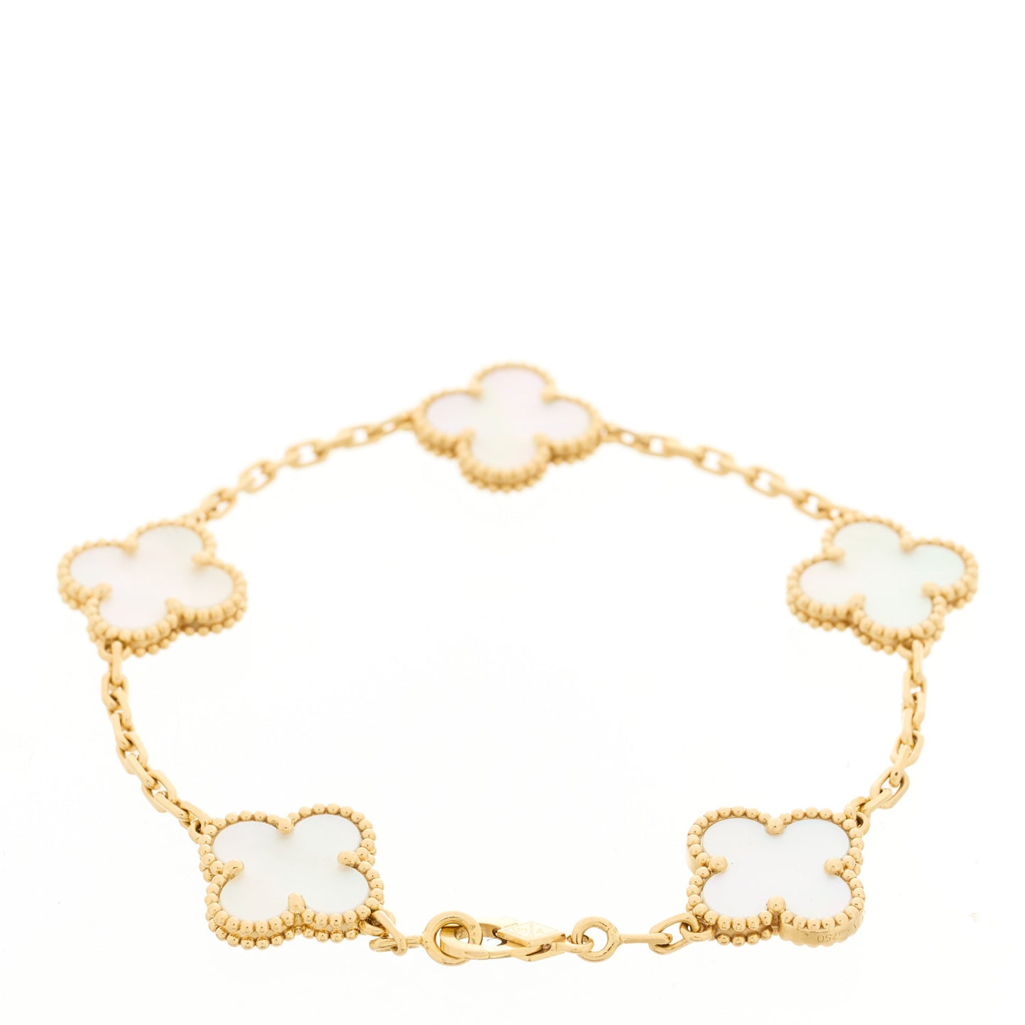 18K Yellow Gold Mother of Pearl 5 Motifs Vintage Alhambra Bracelet