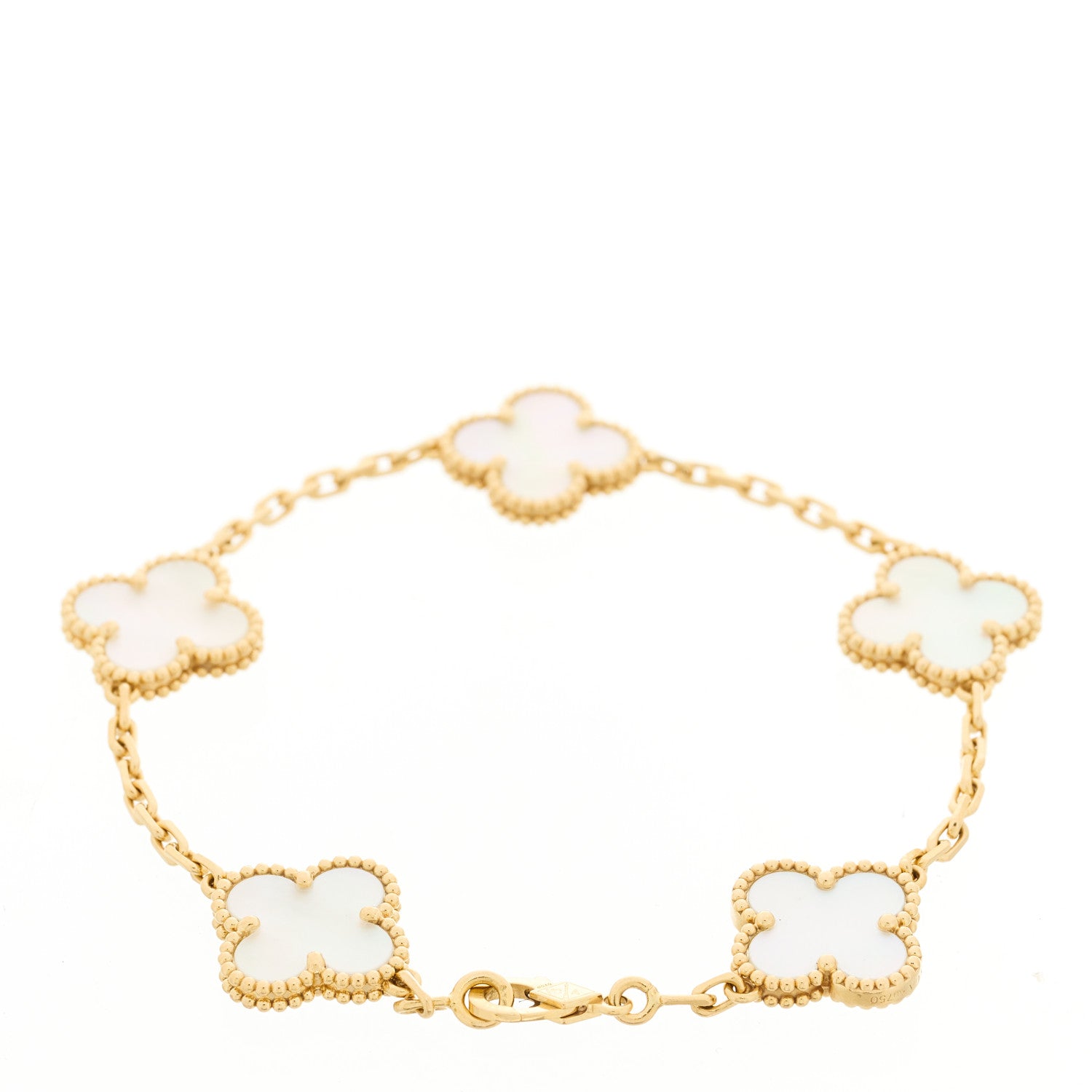 Van Cleef & Arpels 18K Yellow Gold Mother of Pearl 5 Motifs Vintage Alhambra Bracelet 2 of 4