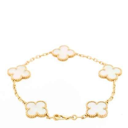 Van Cleef & Arpels 18K Yellow Gold Mother of Pearl 5 Motifs Vintage Alhambra Bracelet 2 of 4