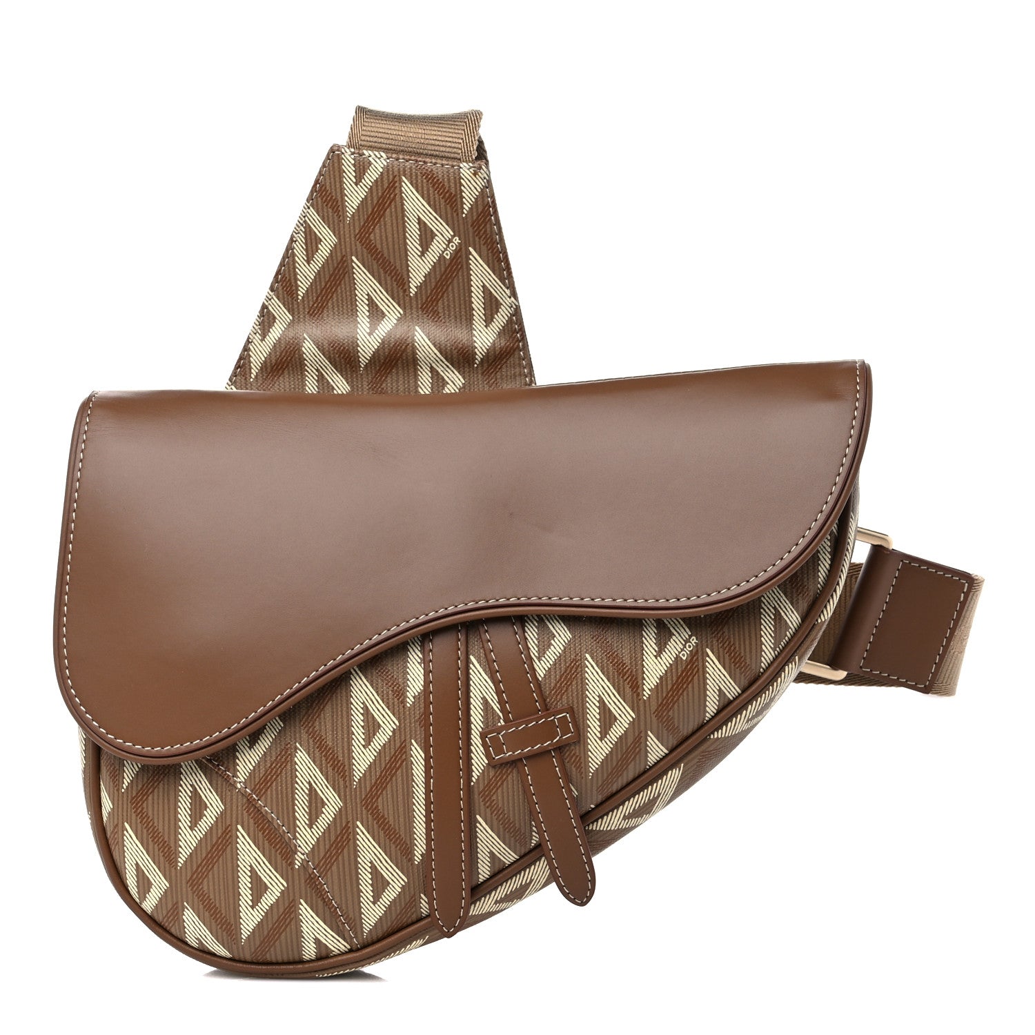 Christian Dior Coated Canvas CD Diamond Printed Mens Saddle Bag Coffee 1 of 8