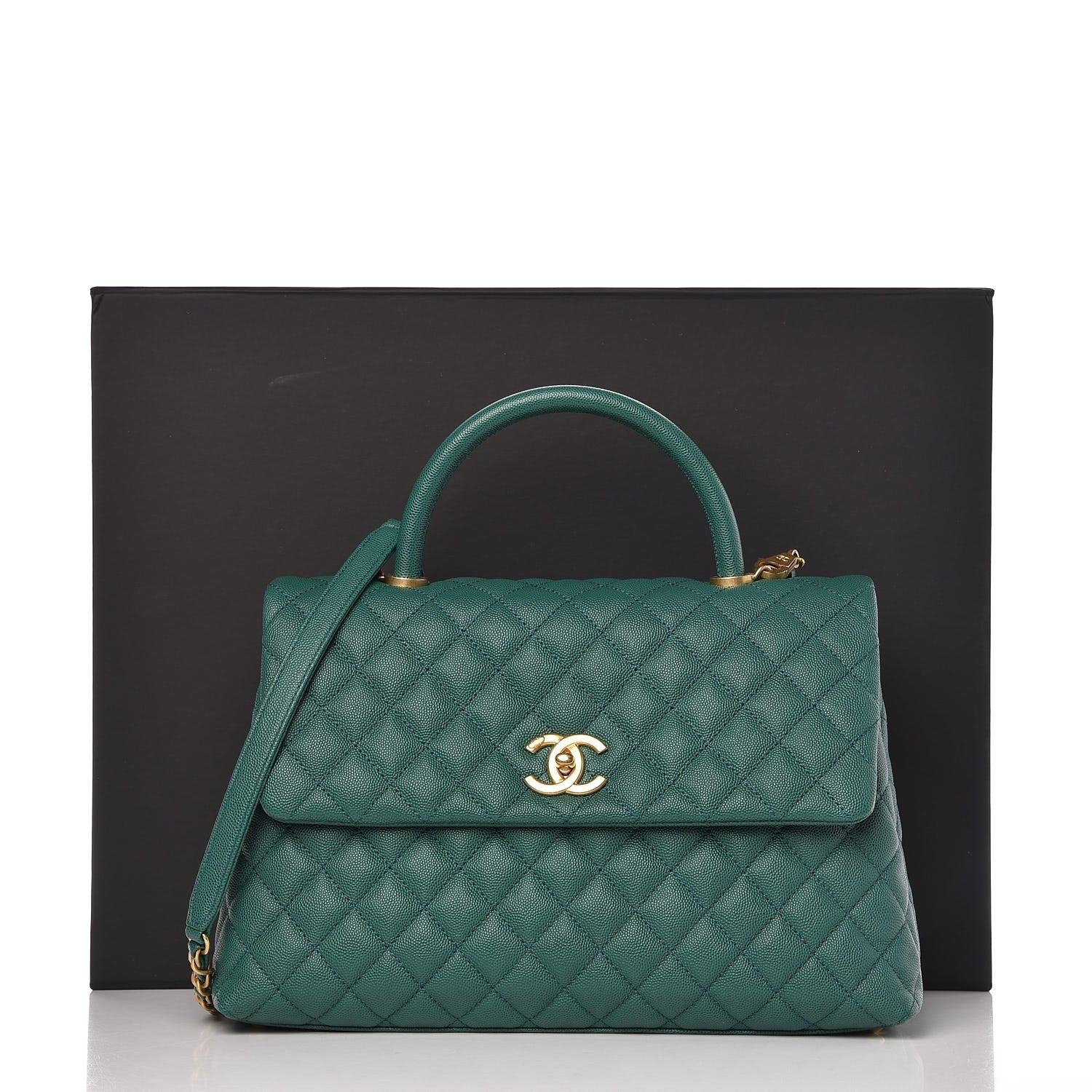 Chanel Caviar Quilted Medium Coco Handle Flap Green 9 of 9