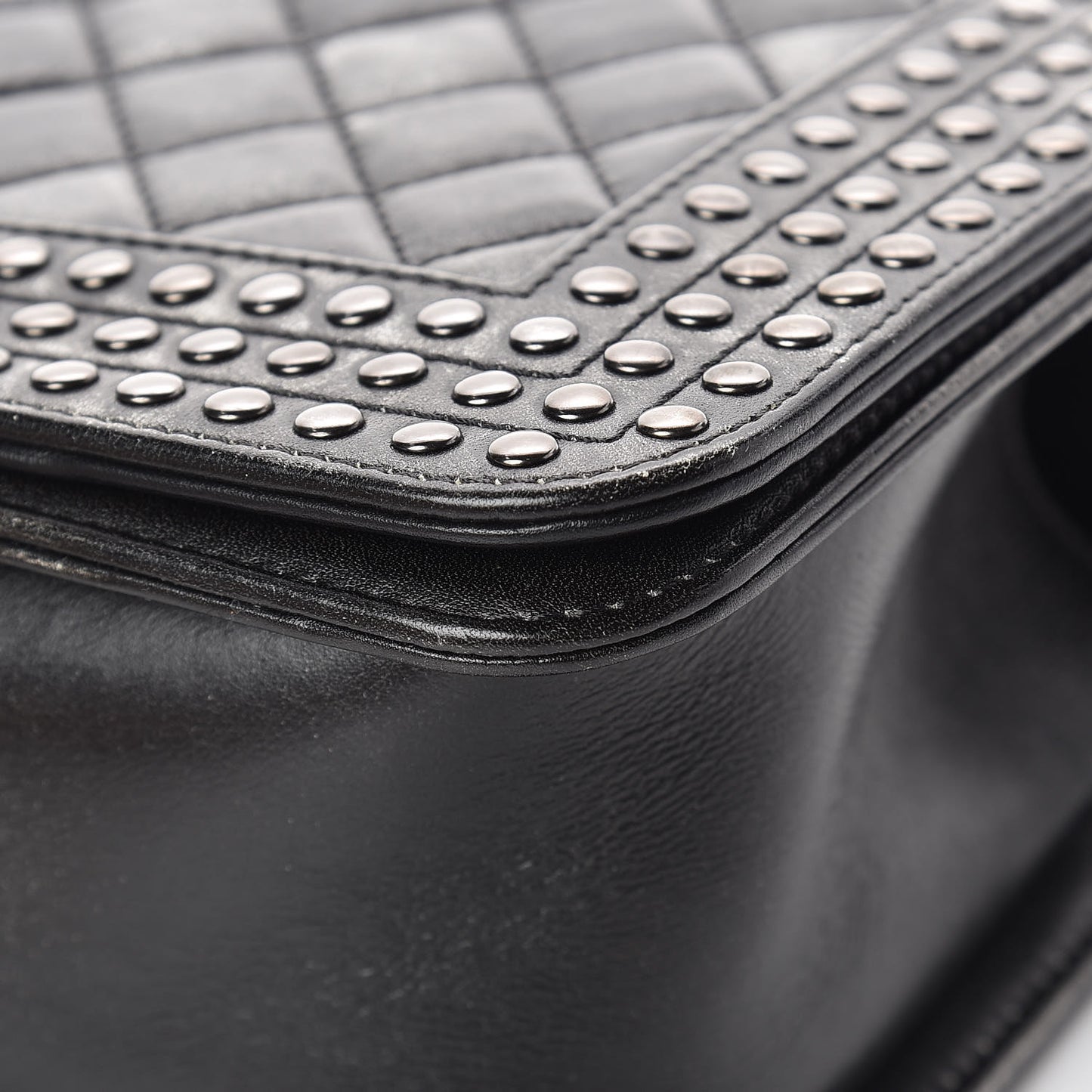 Faded Calfskin Quilted Medium Studded Boy Flap Black