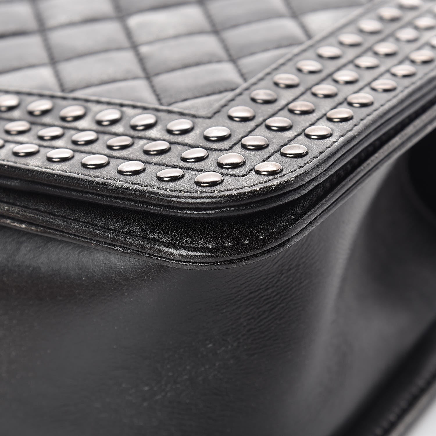 Chanel Faded Calfskin Quilted Medium Studded Boy Flap Black 10 of 18