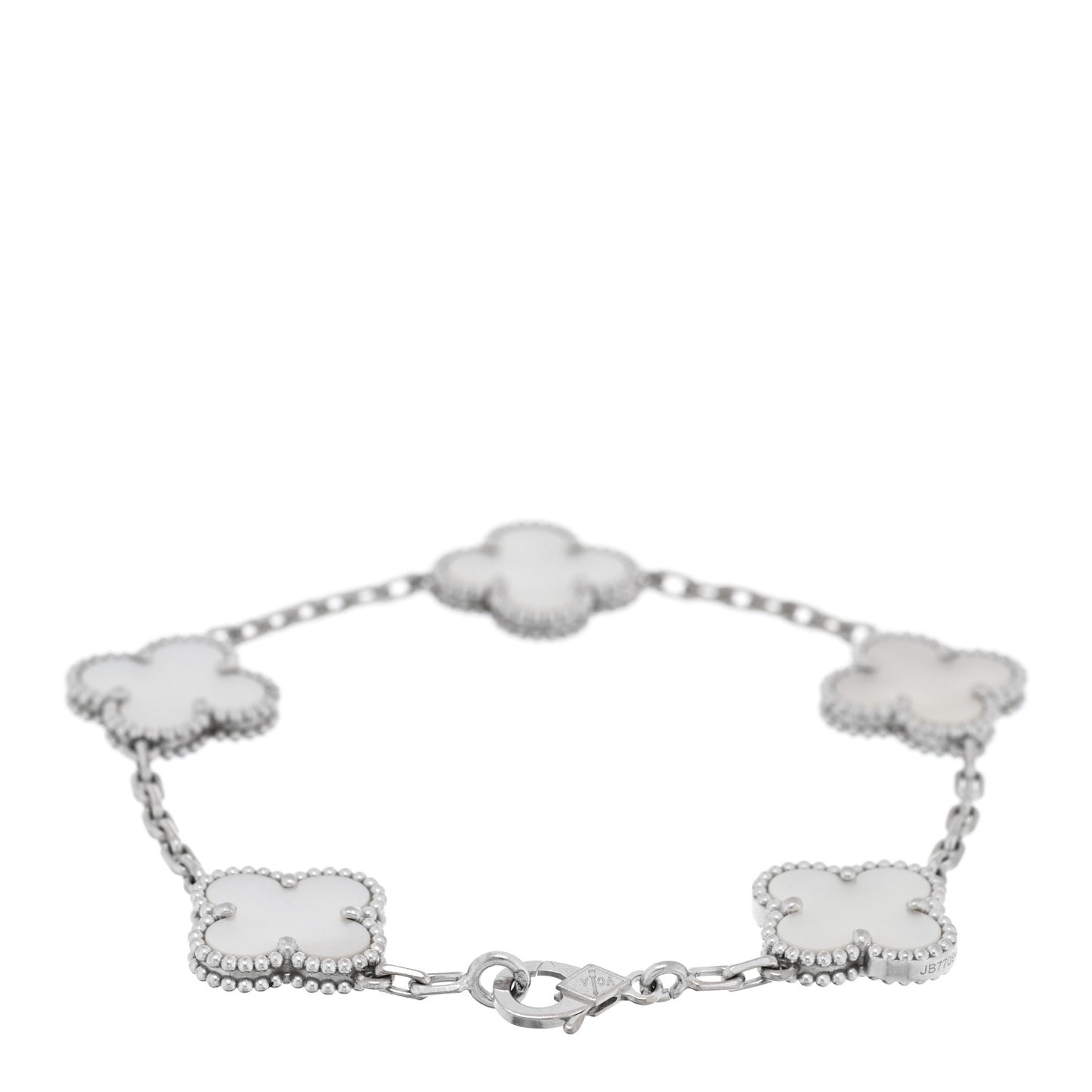 18K White Gold Mother of Pearl 5 Motifs Vintage Alhambra Bracelet