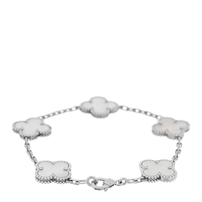 Van Cleef & Arpels 18K White Gold Mother of Pearl 5 Motifs Vintage Alhambra Bracelet 2 of 4