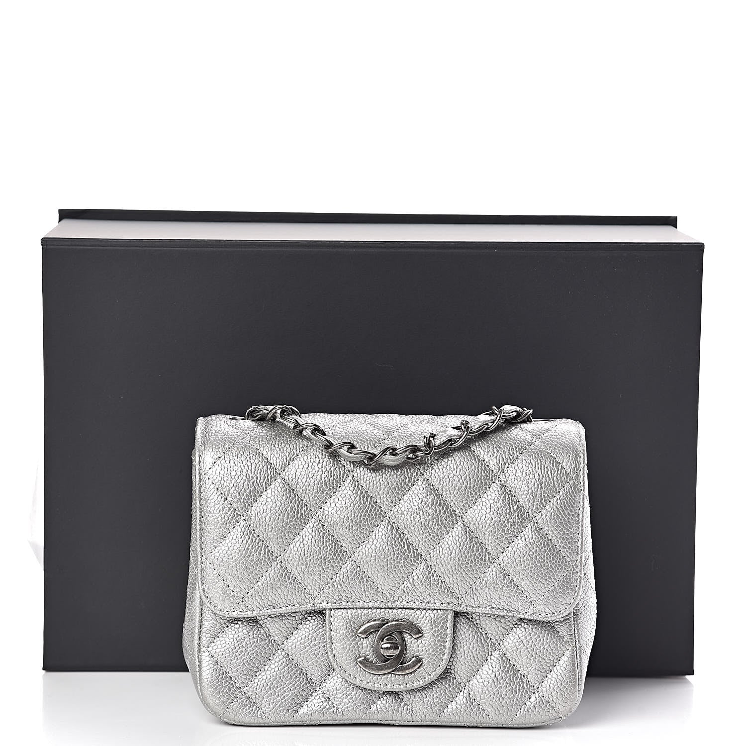 Chanel Metallic Caviar Quilted Mini Square Flap Silver 11 of 11