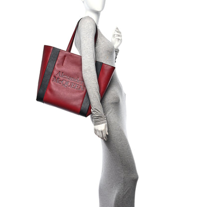 Alexander McQueen Calfskin Embossed Signature Shopper Black Red 2 of 10