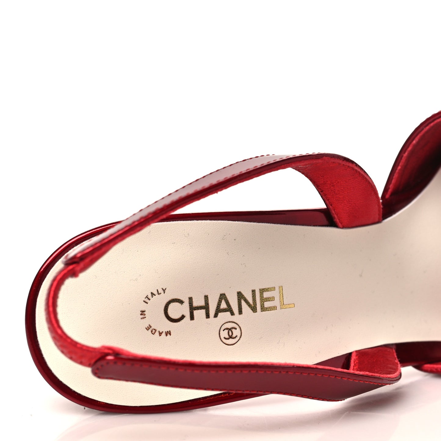 Lambskin Laminated Calfskin Cap Toe CC Slingback Pumps 40 Red Ivory