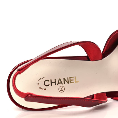 Chanel Lambskin Laminated Calfskin Cap Toe CC Slingback Pumps 40 Red Ivory 7 of 9