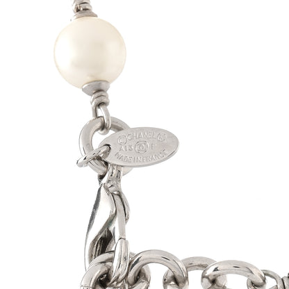 Chanel Crystal Pearl CC Long Necklace Silver 5 of 5
