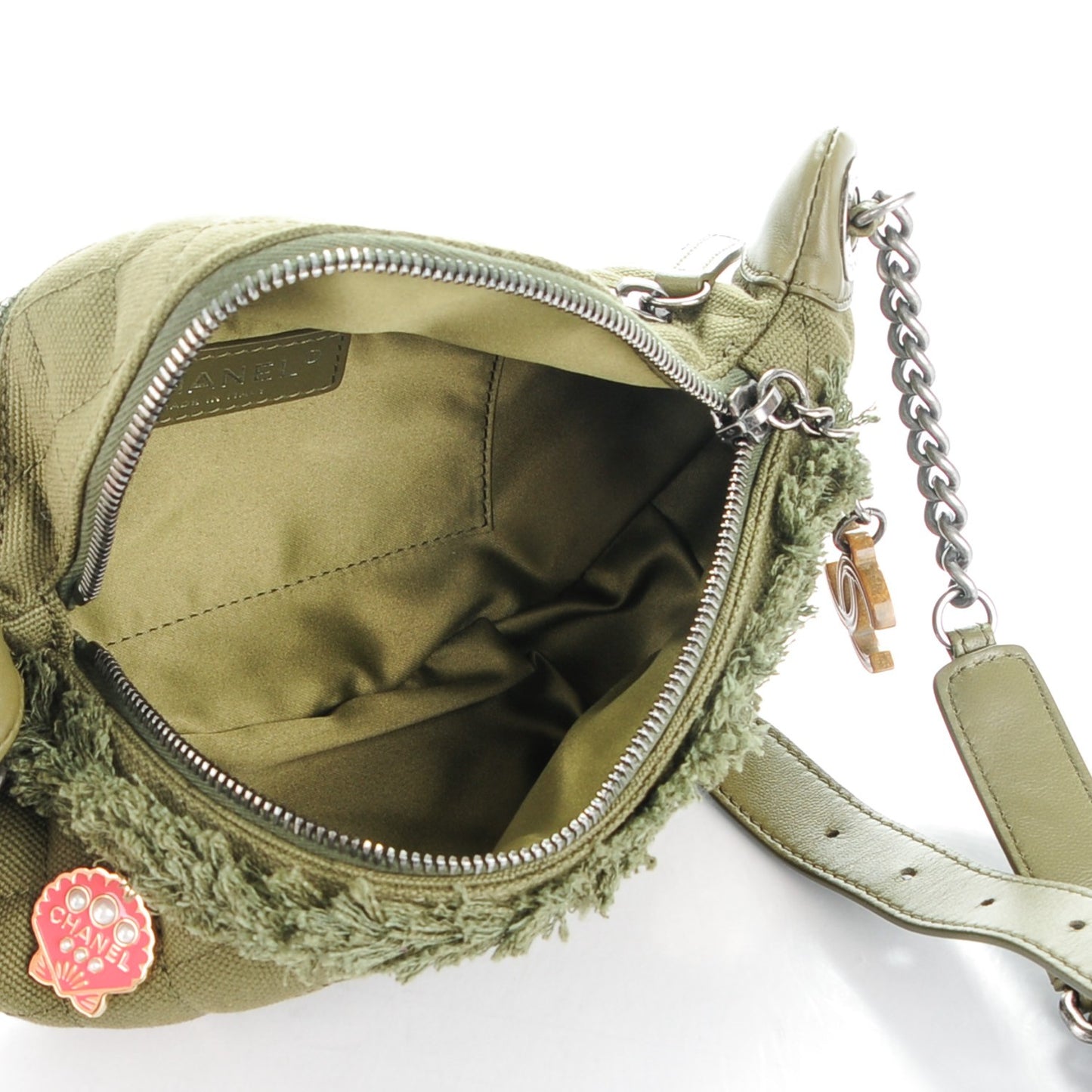 Canvas Lambskin Quilted Coco Cuba Charms Waist Bag Khaki