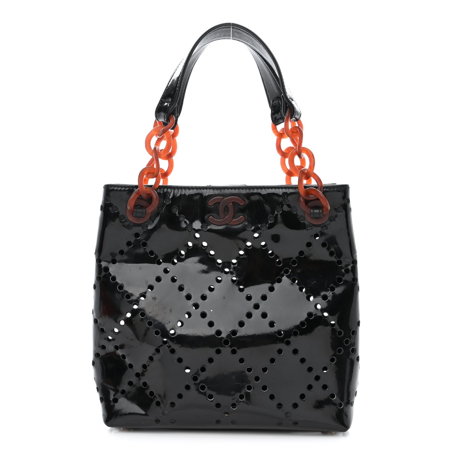 Chanel Patent Perforated Bekko Chain Tote Black 1 of 12