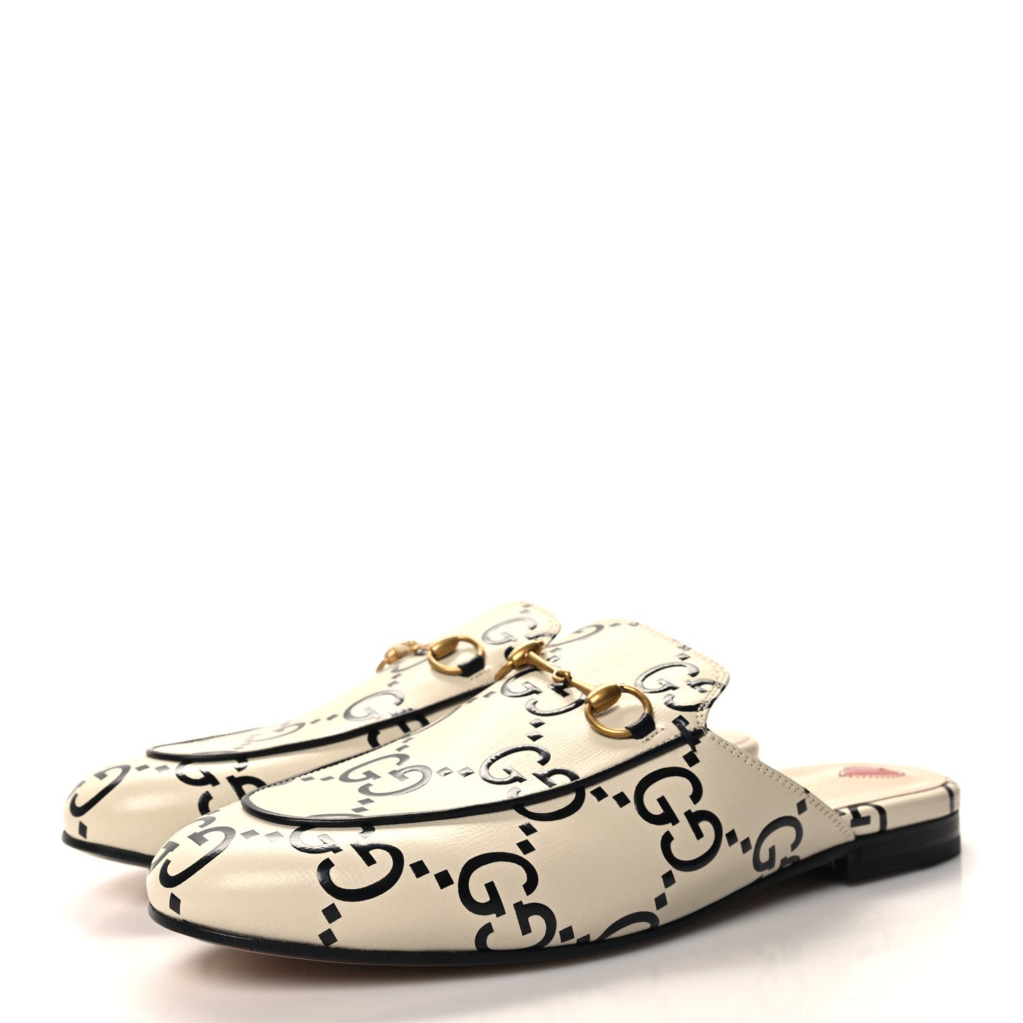 Azalea Calfskin GG Monogram Bi-Color Debossed Womens Princetown Slippers 40 Mystic White Black