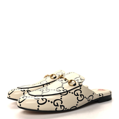 Gucci Azalea Calfskin GG Monogram Bi-Color Debossed Womens Princetown Slippers 40 Mystic White Black 3 of 9