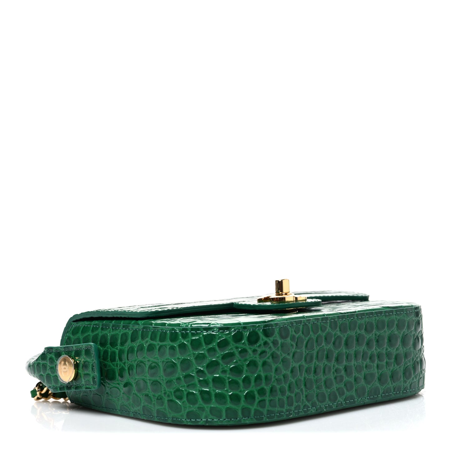 Crocodile Embossed Calfskin Turn Around Mini Flap Bag With Top Handle  Green