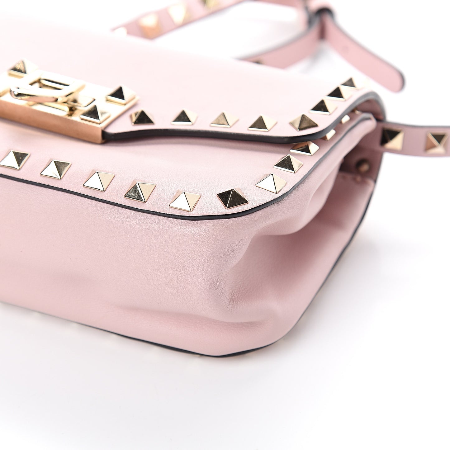 Vitello Mini Rockstud Flap Saddle Crossbody Bag Water Rose