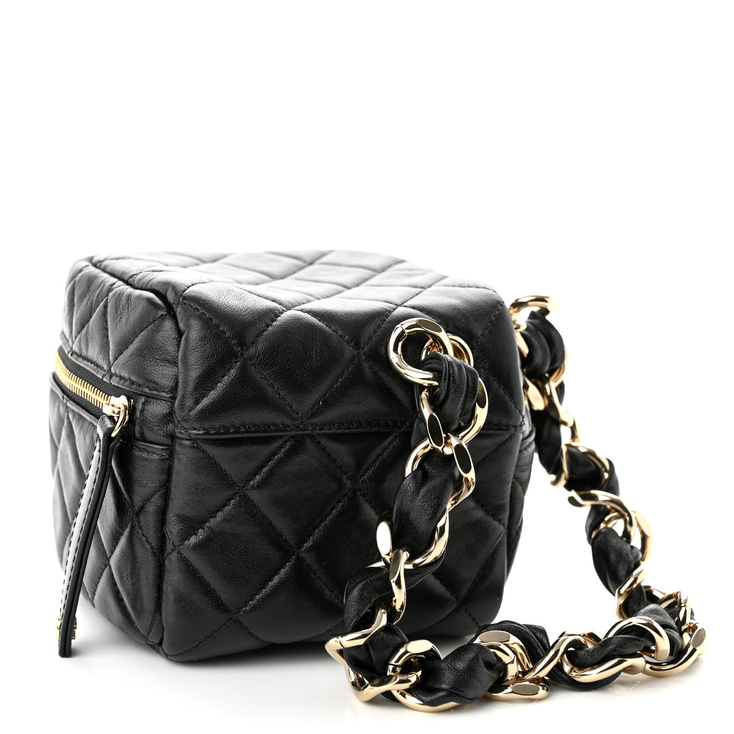 Chanel Lambskin Quilted Cube Chain Wristlet Case Black 3 of 11