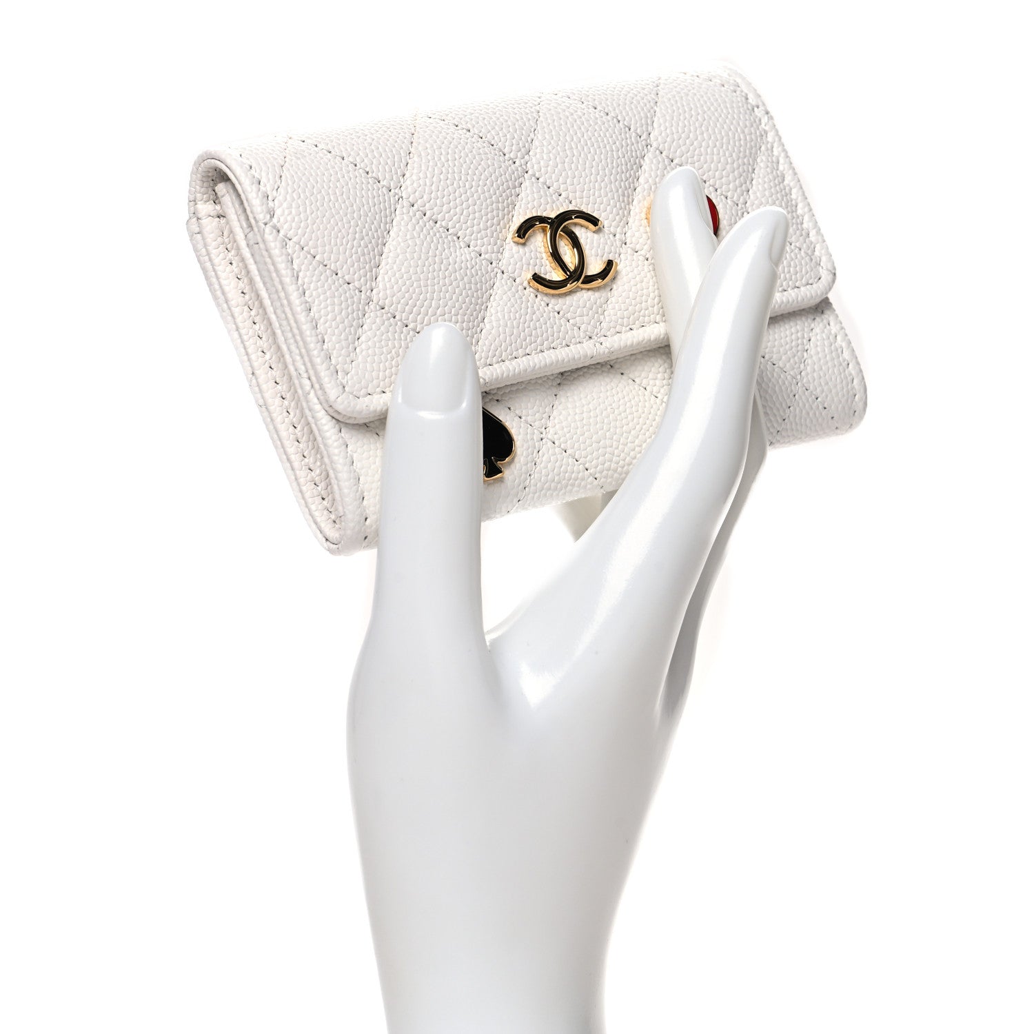 Chanel Caviar Quilted Enamel Coco Casino Flap Card Holder Wallet White 2 of 11