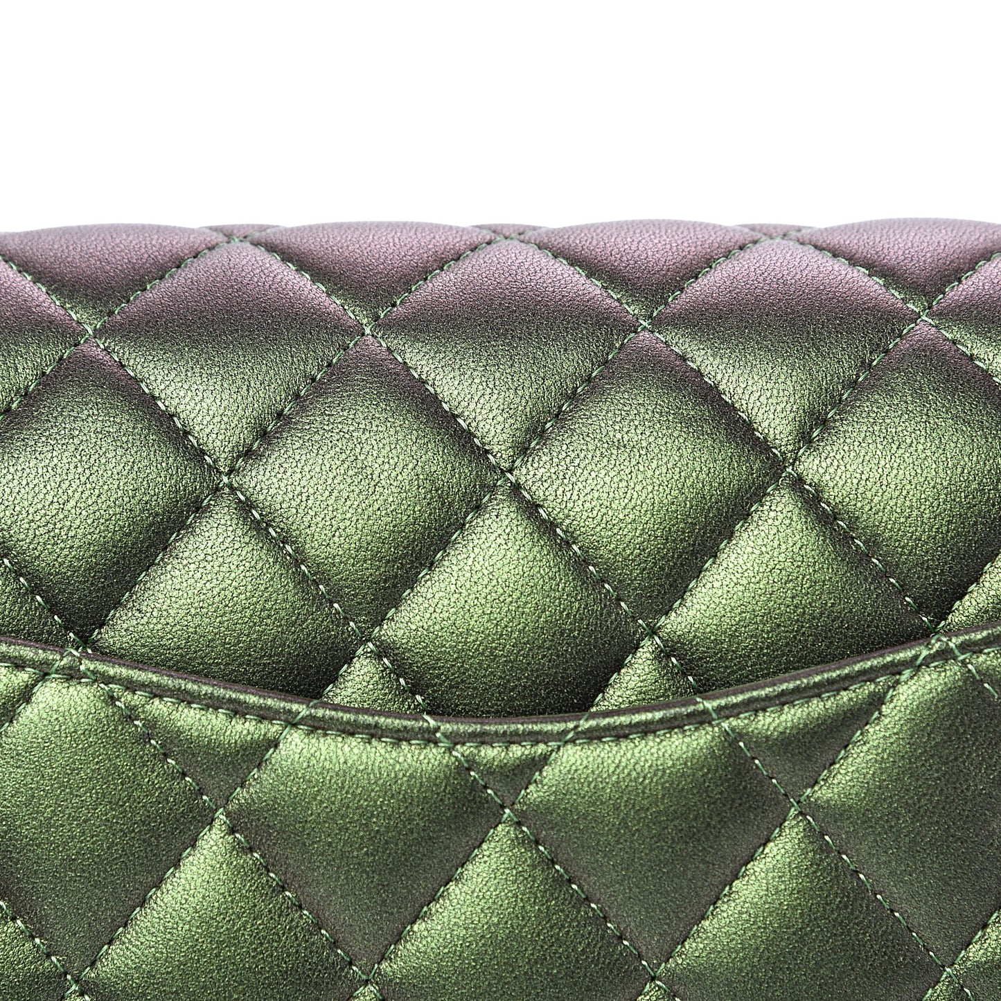 Iridescent Lambskin Quilted Medium Double Flap Green
