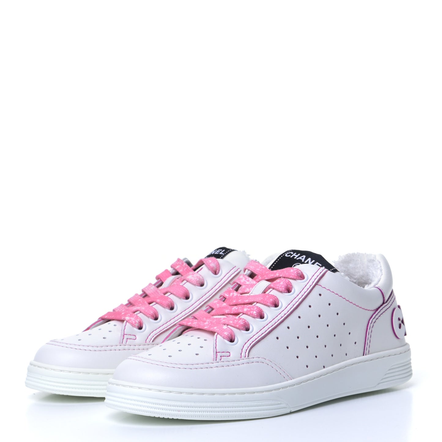 Calfskin Womens Logo Sneakers 36 White Pink