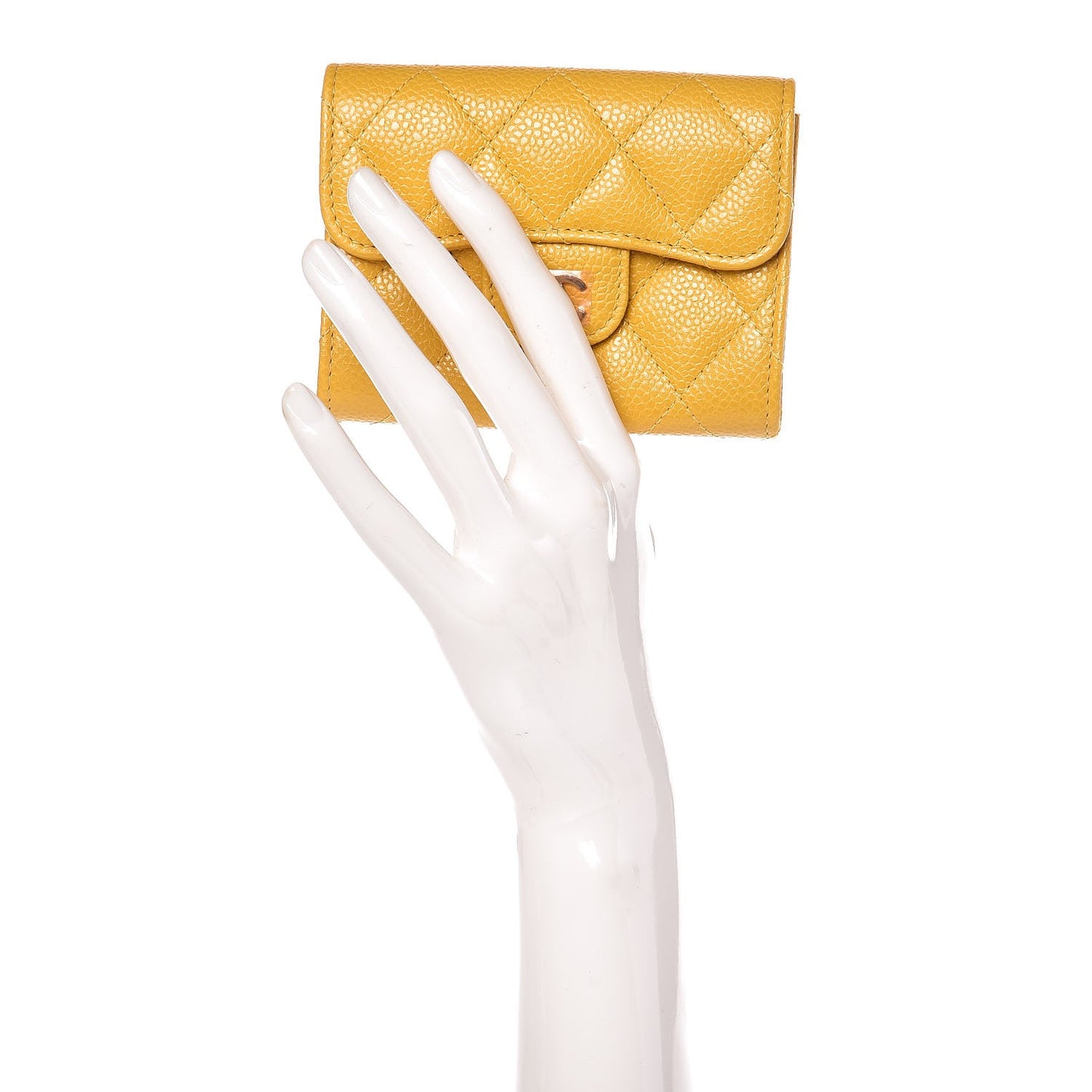 Caviar Quilted Flap Card Holder Wallet Yellow