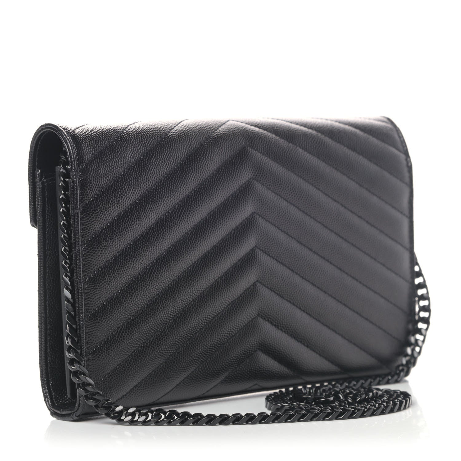 Saint Laurent Grain De Poudre Matelasse Chevron Monogram Chain Wallet Black 2 of 5