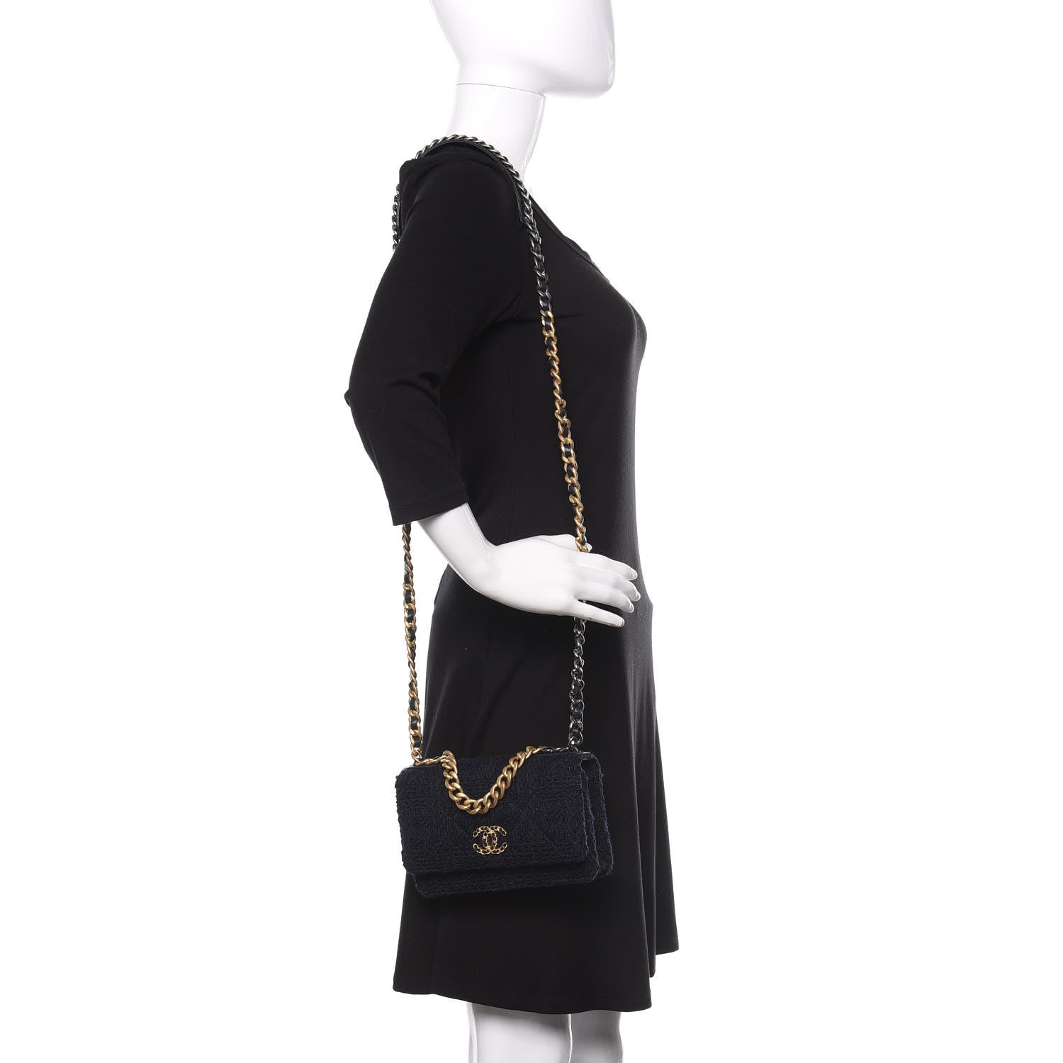 Chanel Wool Tweed Lambskin Quilted Chanel 19 Wallet On Chain WOC Blue Black 2 of 12