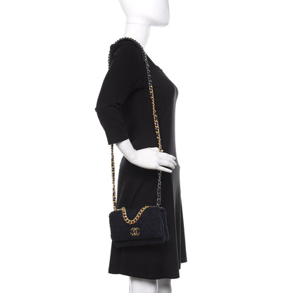 Chanel Wool Tweed Lambskin Quilted Chanel 19 Wallet On Chain WOC Blue Black 2 of 12