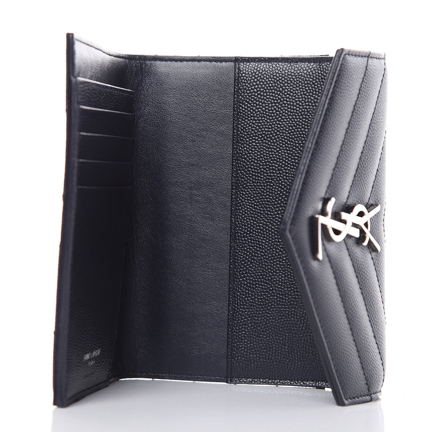 Saint Laurent Grain De Poudre Matelasse Chevron Small Monogram Passport Case Deep Marine 5 of 8