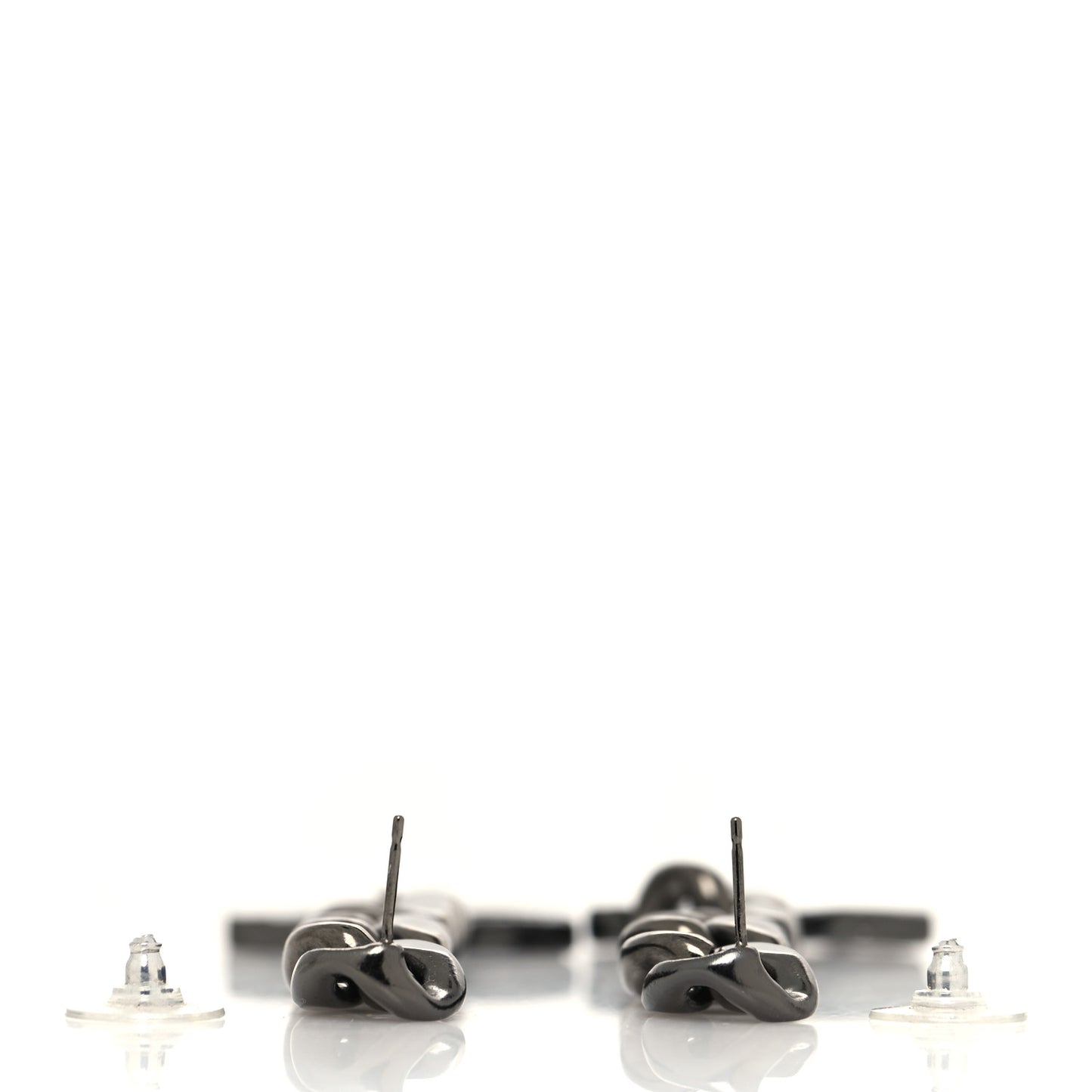 Metal CC Pick Drop Earrings Ruthenium
