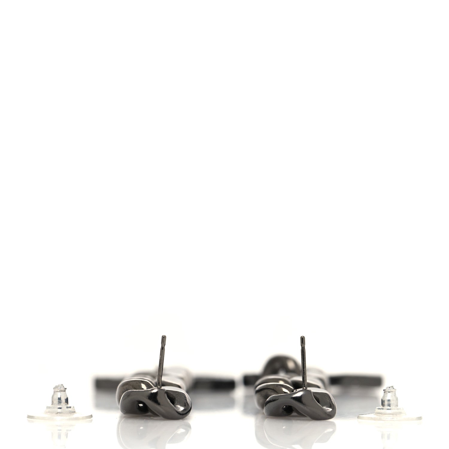 Chanel Metal CC Pick Drop Earrings Ruthenium 3 of 4