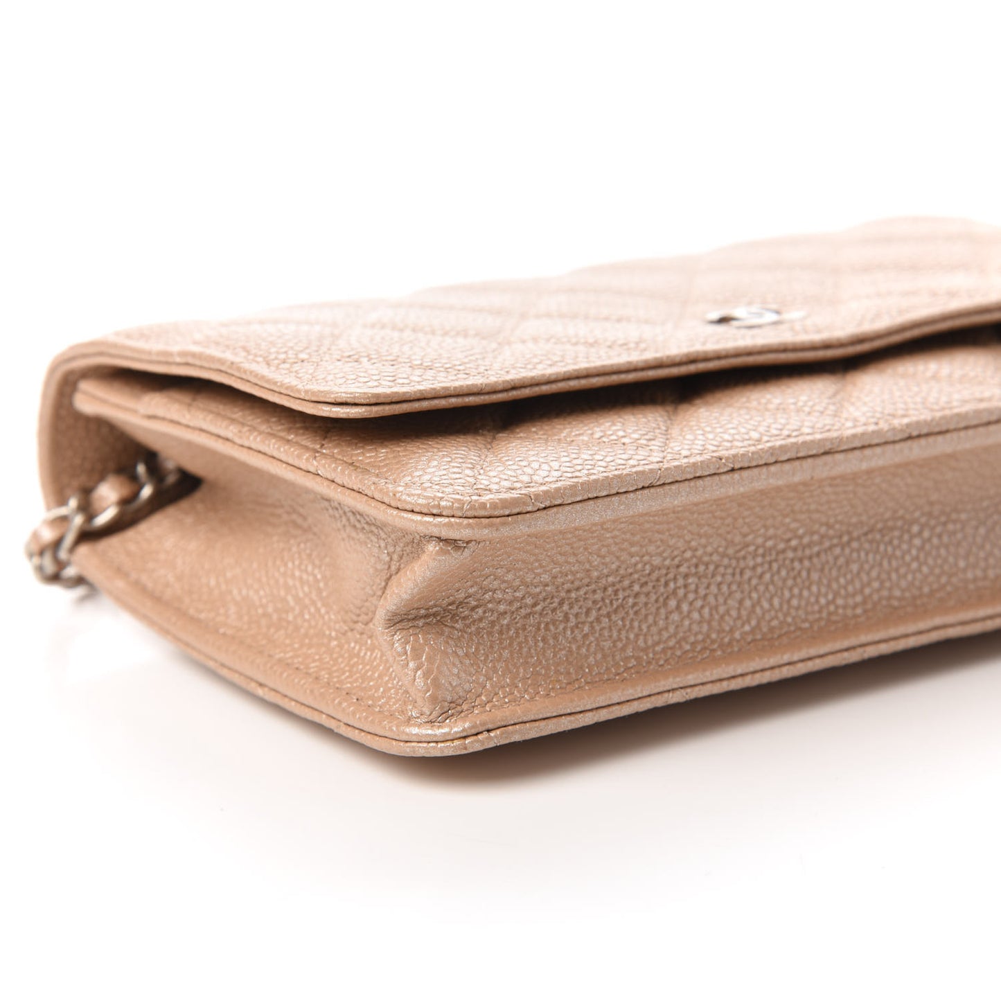 Pearly Caviar Quilted Wallet On Chain WOC Dark Beige